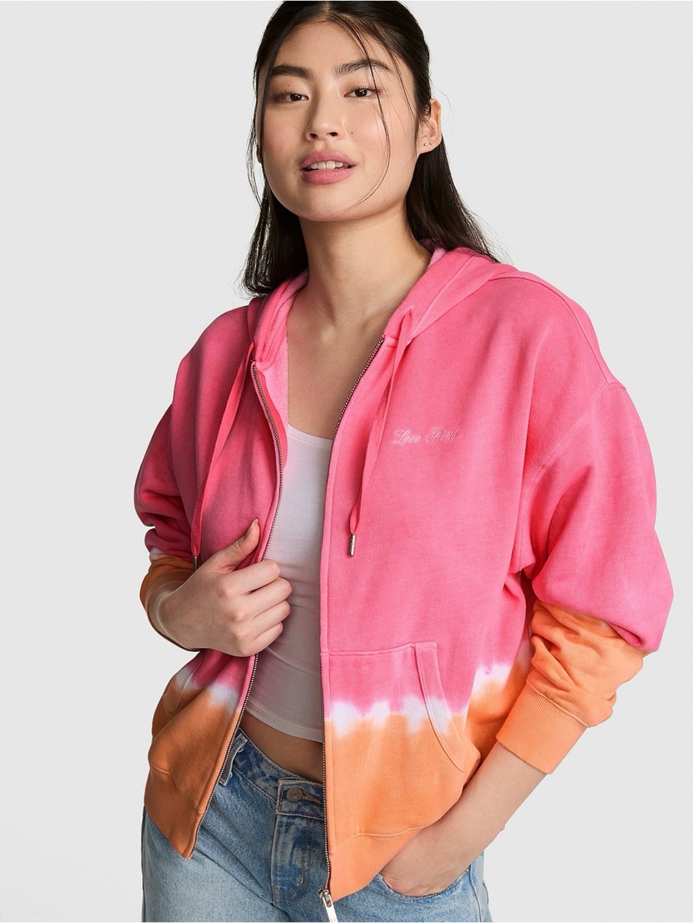 Victoria's Secret Pink  Orange Dip Dye Campus Full Zip Hoodie Small